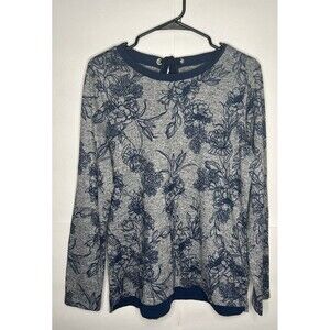 St. John’s Bay Back Bow Keyhole Long Sleeve Floral Sweater Navy/Gray Size Medium